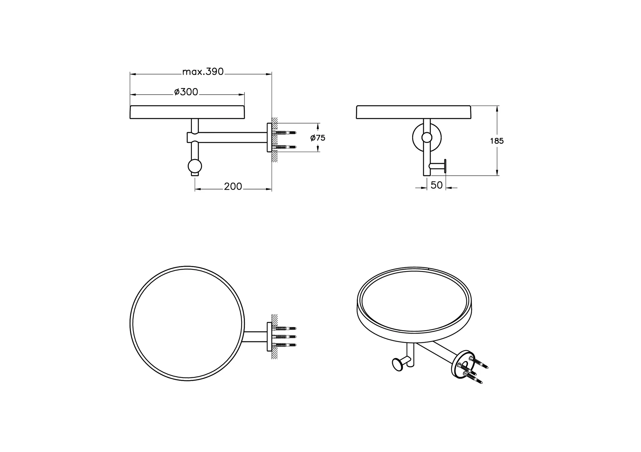 ArchiPlan Handtuchhalter mit Keramikablage Wandmontage rund d: 30 cm Schwarz Matt/Weiß Hochglanz ArchiPlan Handtuchhalter mit Keramikablage Wandmontage rund d: 30 cm Schwarz Matt/Weiß Hochglanz
