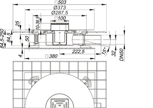 Schallschutzablauf CeraDrain Select, DN 50, 100 x 100 mm Schallschutzablauf CeraDrain Select, DN 50, 100 x 100 mm