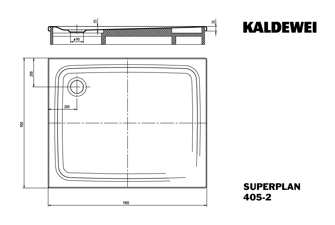 SUPERPLAN CLASSIC mit Wannenträger Duschwanne, 405-2 900x1100mm alpinweiß, mit Wannenträger