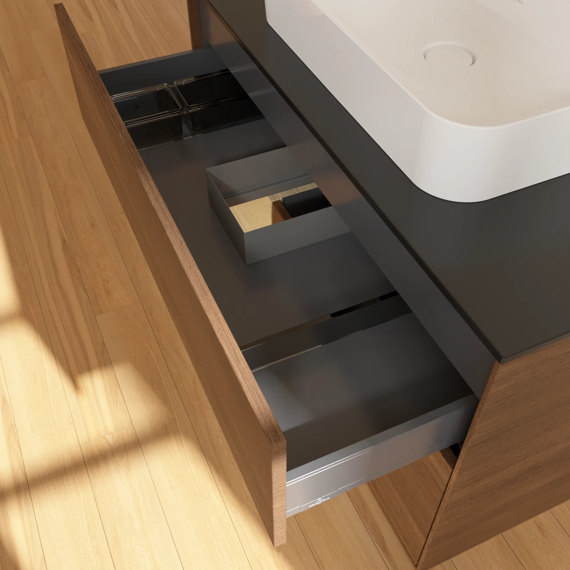 Villeroy & Boch Waschtischunterschrank „Finion“ für Schrankwaschtisch 1000 × 603 × 501 mm Walnut Veneer, für Becken mittig Villeroy & Boch Waschtischunterschrank „Finion“ für Schrankwaschtisch 1000 × 603 × 501 mm Walnut Veneer, für Becken mittig