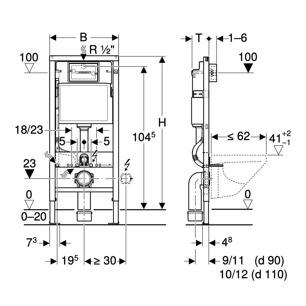 Vorwand-/Einbauelement für Toilette mit Spülkasten Delta (UP100) Betätigungsplatte Geberit UP100 „Delta25“ in Vorwand-/Einbauelement für Toilette mit Spülkasten Delta (UP100) Betätigungsplatte Geberit UP100 „Delta25“ in
