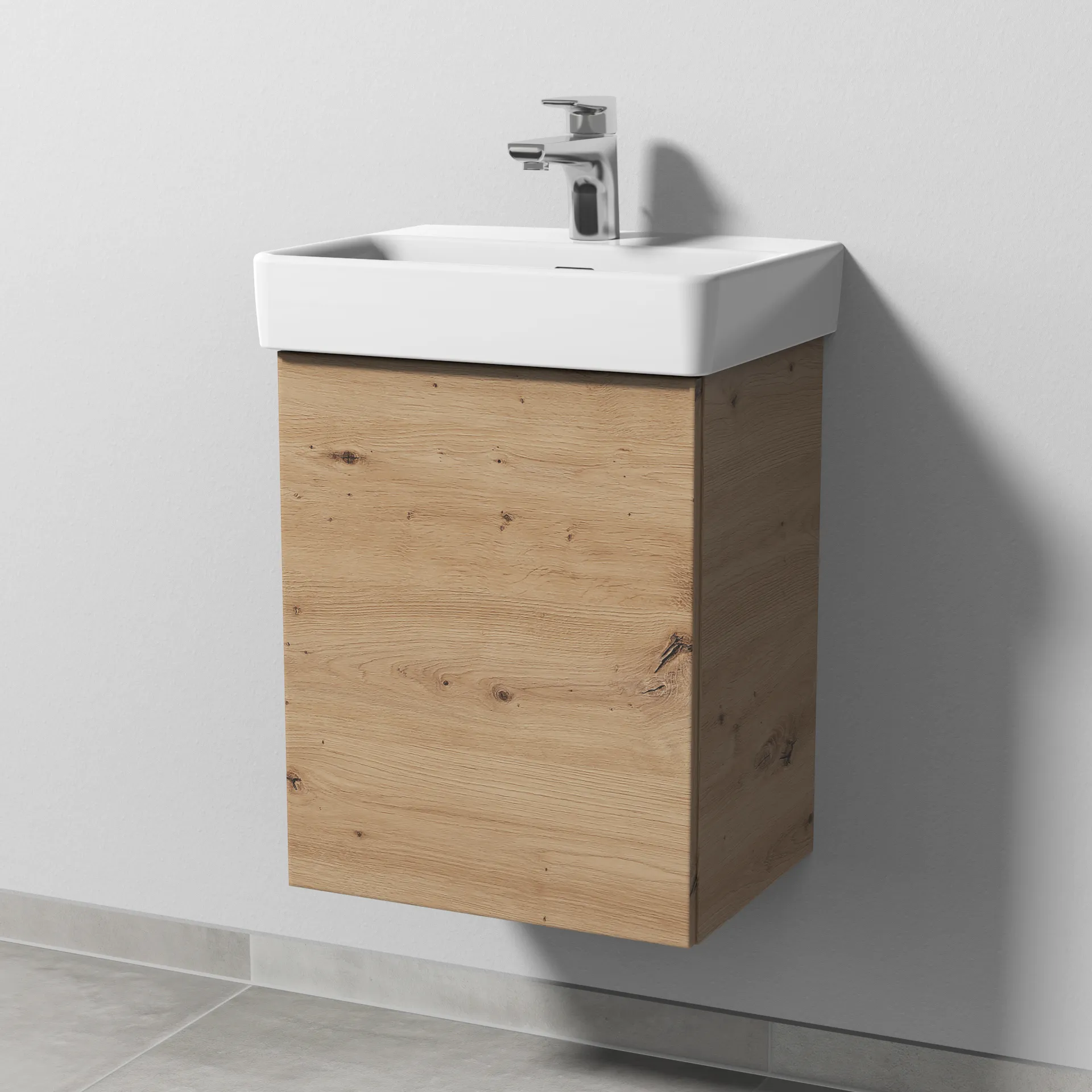 Sanipa Waschtischunterschrank „3way“ passend zu Keramik-Waschtische Pro S von 410 × 520 × 317 mm in Eiche Natural-Touch, Anschlag links