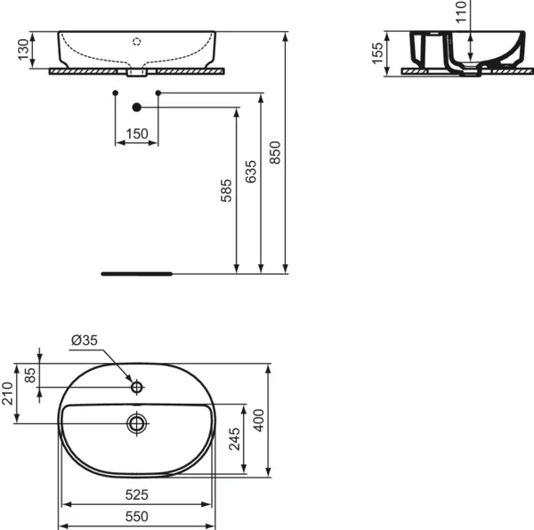 Ideal Standard Waschbecken „i.lifeO“, Hahnlochposition mittig