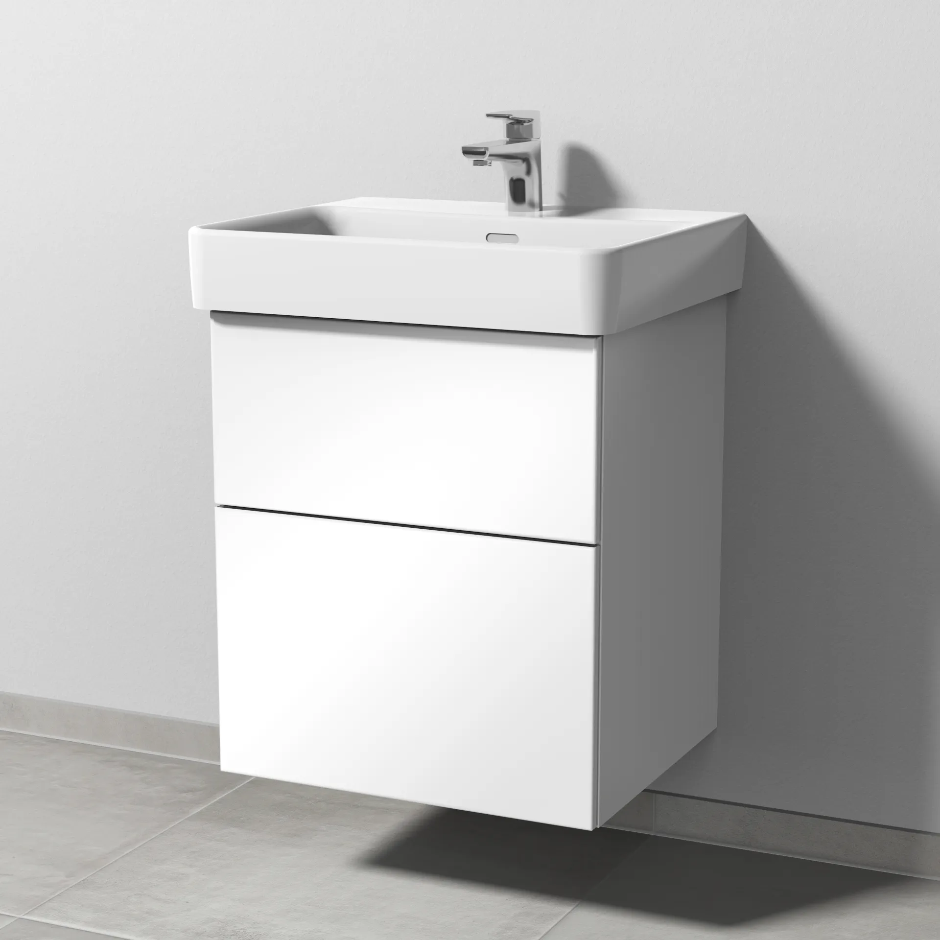 Sanipa Waschtischunterschrank „3way“ passend zu Keramik-Waschtische Pro S von Laufen 500 × 593 × 437 mm in Weiß (glanz), Becken mittig