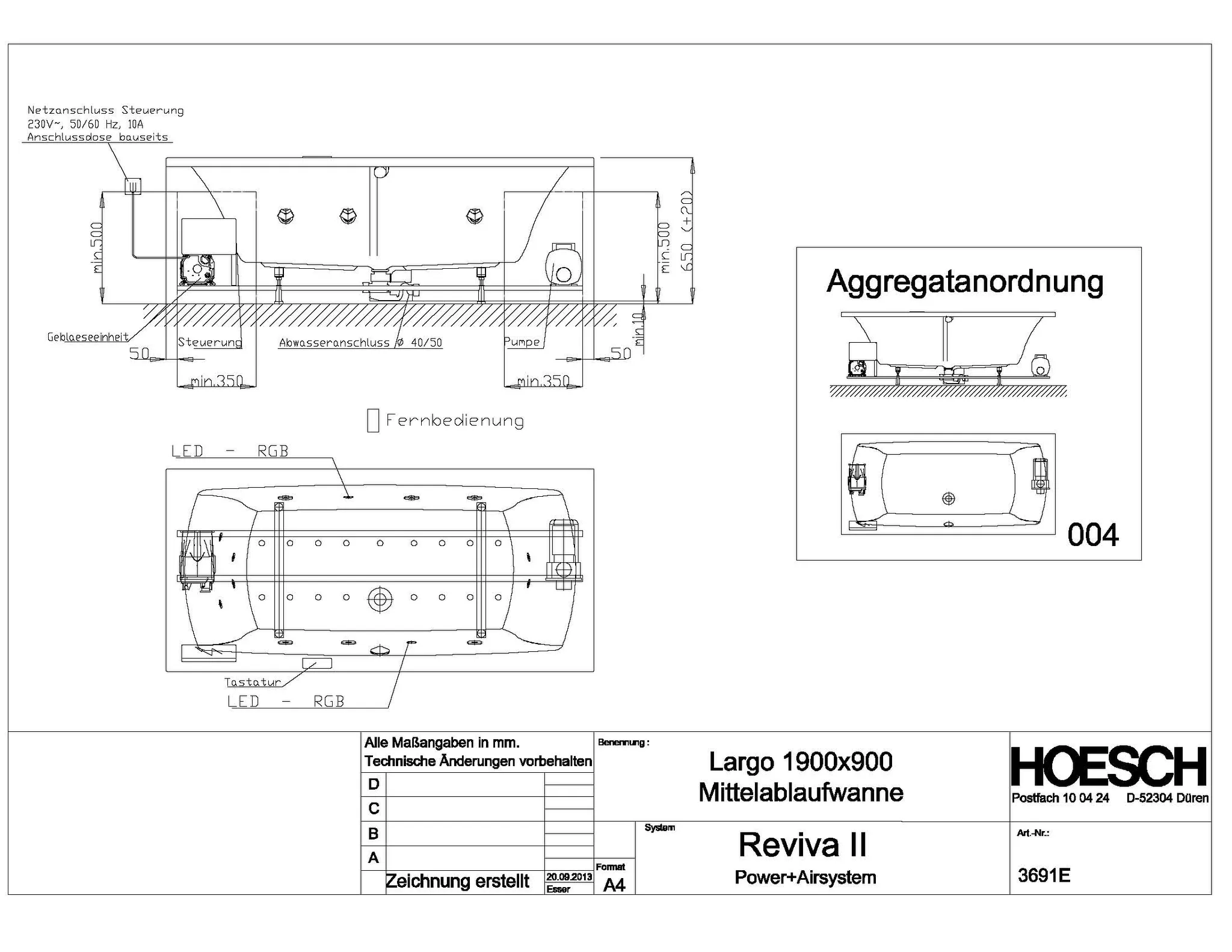 Hoesch Whirlwanne „Largo“ mit Whirlsystem „Reviva II“ rechteck 190 × 90 cm in Weiß Hoesch Whirlwanne „Largo“ mit Whirlsystem „Reviva II“ rechteck 190 × 90 cm in Weiß