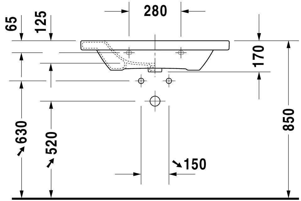 Wandwaschtisch „DuraStyle“, mit Überlauf, Hahnlochposition mittig