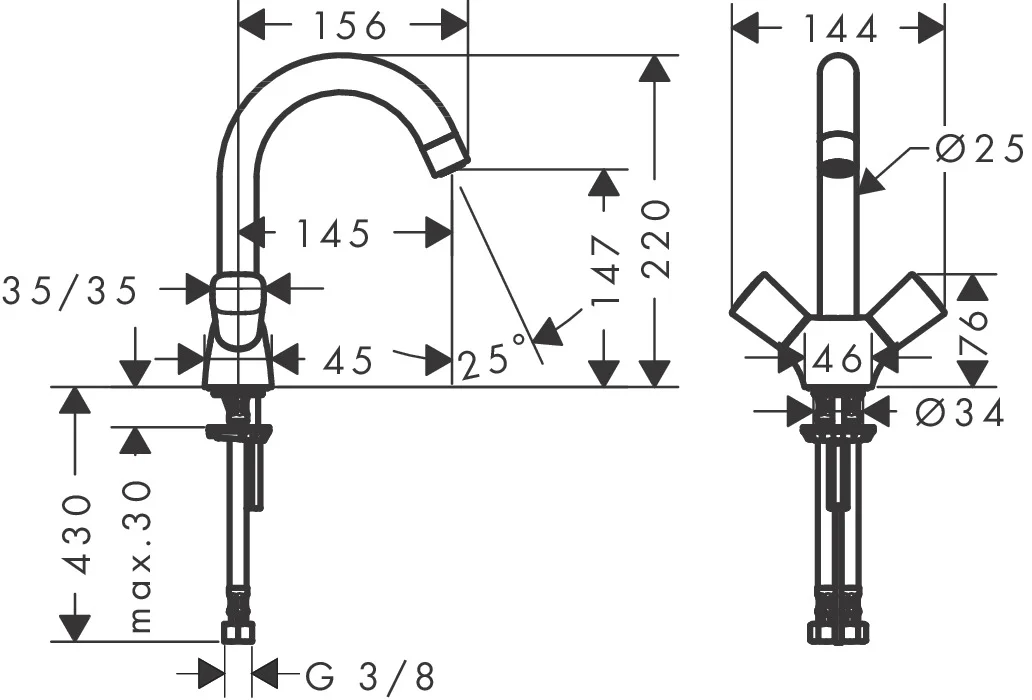 Hansgrohe Logis 2-Griff Waschtischarmatur in Chrom, ComfortZone 150, Ausladung 145 mm, Auslaufhöhe 147 mm