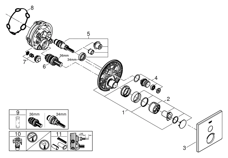 Grohe SmartControl Mischer, Unterputzmischer mit 1 Absperrventil, Fertigmontageset für Rapido SmartBox, Wandrosette eckig, chrom Grohe SmartControl Mischer, Unterputzmischer mit 1 Absperrventil, Fertigmontageset für Rapido SmartBox, Wandrosette eckig, chrom