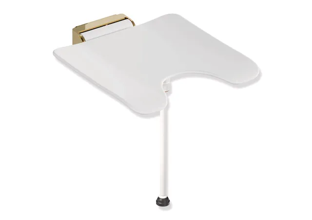 Klappsitz, System 900, Wandkonsole aus Edst., PVD, Sitzf. aus strukturiertem Kst. mit Hygieneausschnitt, weiß, Sitzf. 450 mm breit, 450 mm tief, mit Bodenstütze für Sitzhöhe 450-500 mm, PVD, in Farbe CK (Messing glänzend) Klappsitz, System 900, Wandkonsole aus Edst., PVD, Sitzf. aus strukturiertem Kst. mit Hygieneausschnitt, weiß, Sitzf. 450 mm breit, 450 mm tief, mit Bodenstütze für Sitzhöhe 450-500 mm, PVD, in Farbe CK (Messing glänzend)