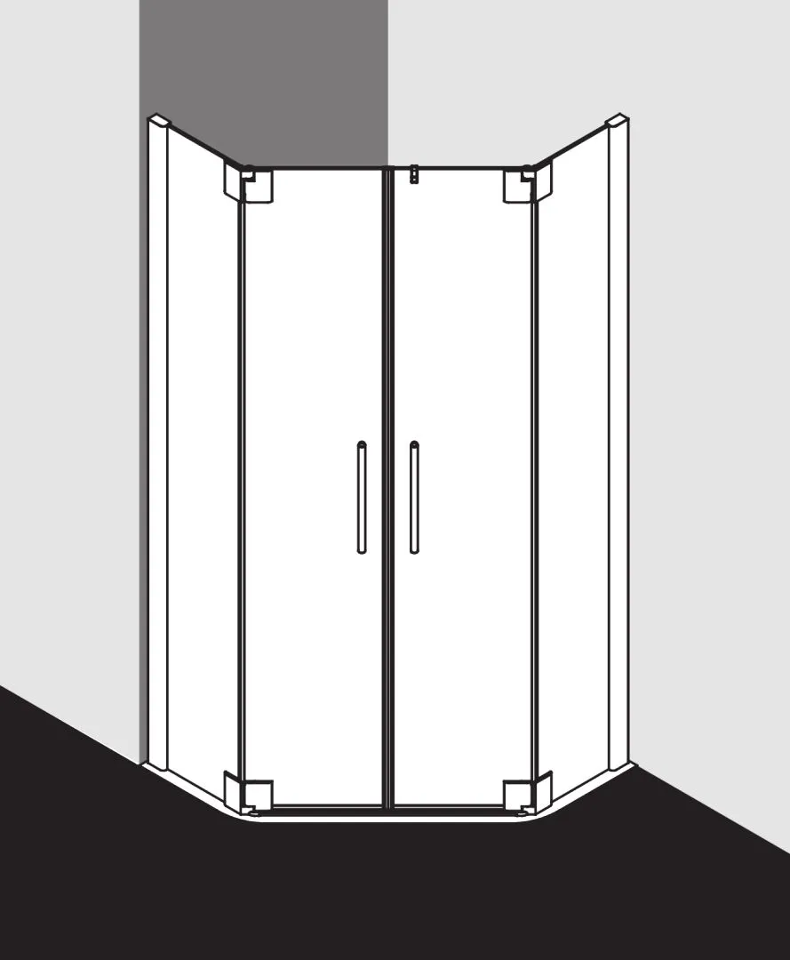 Kermi Duschdesign Fünfeck-Duschkabine mit Pendeltüren mit Festfeldern für gleichschenklige Wannen „PASA XP“ Glas Klar, Profile Silber Mattglanz, BV: 870 - 900 mm GAK: 855 - 885 mm WE: 880 - 910 mm H: 1850 mm
