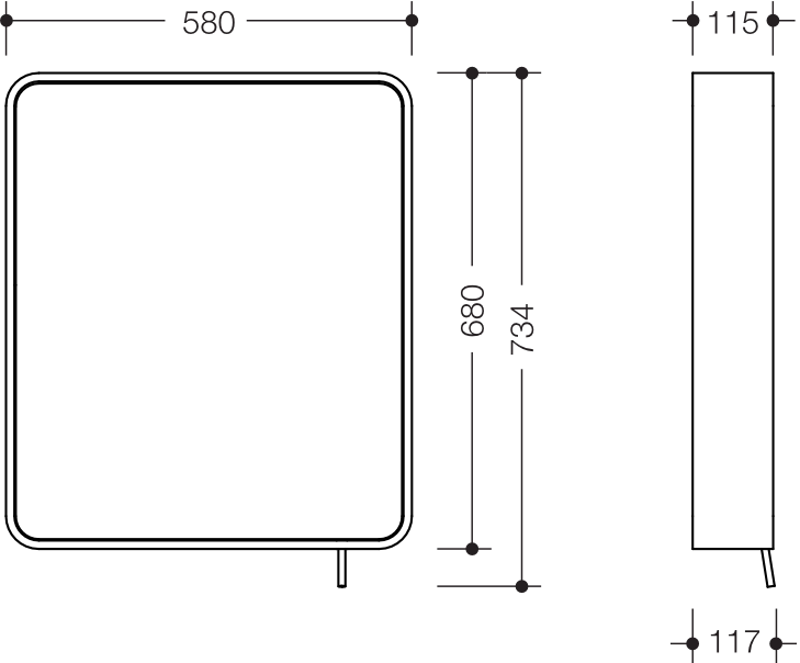 Kippspiegel, Spiegel aus Floatglas mit eingearbeiteter Splitterschutzfolie und Rahmen aus Aluminium pulverbeschichtet, rechteckig, B: 580 mm, H: 680 mm, in Farbe DX (Weiß tiefmatt)