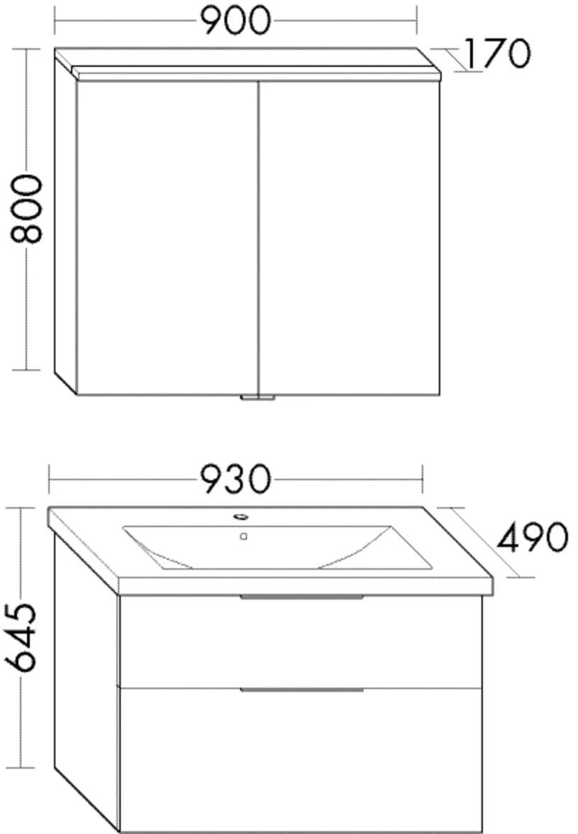 Badmöbelset (SFAN093), Breite 930 mm, Eqio, SPS, Keramik-WT, WTU, Lack Matt