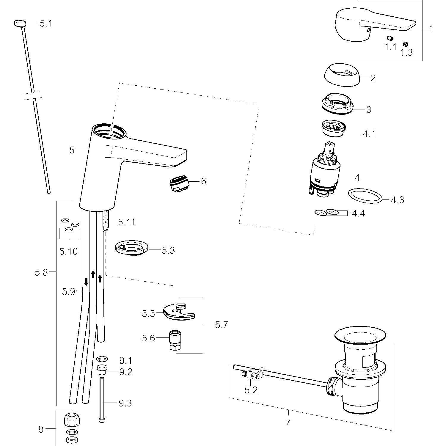 HA Einhebelmischer Waschtischbatterie HANSATWIST XL 0903 Kupferrohr Zugstangenablaufgarnitur Ausladung 123mm Chrom