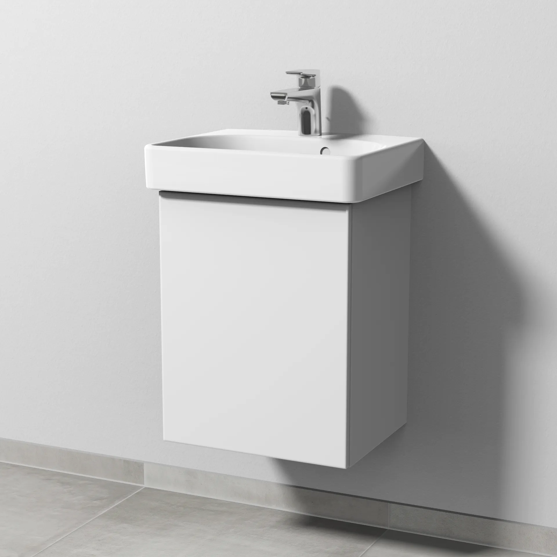 Sanipa Waschtischunterschrank „3way“ passend zu Keramik-Waschtische Smyle Square von Geberit 400 × 523 × 332 mm in Weiß-Soft, Anschlag links