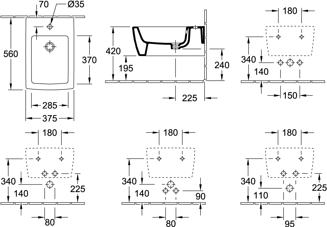 Bidet „Memento 2.0“, Befestigung verdeckt 37,5 × 23 × 56 × 56 cm in Graphite