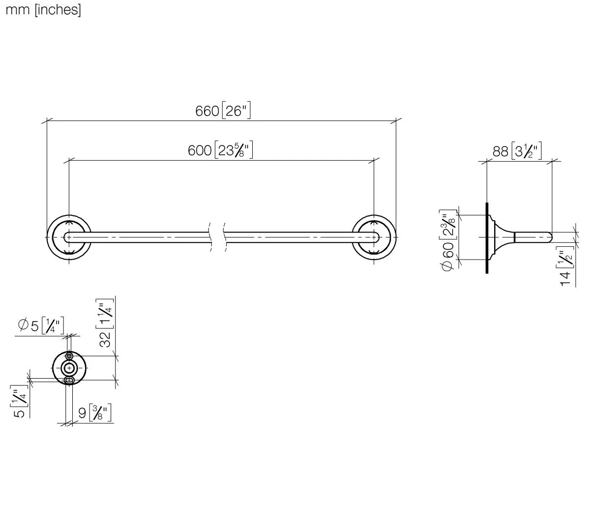 Dornbracht Badetuchhalter VAIA Dark Brass gebürstet, Stichmaß 600 mm, Breite 660 mm, Höhe 60 mm