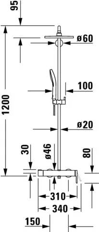 C.1 Shower System Einhebel- Brausemischer,Höhe 1200 Auslauf 340 mm