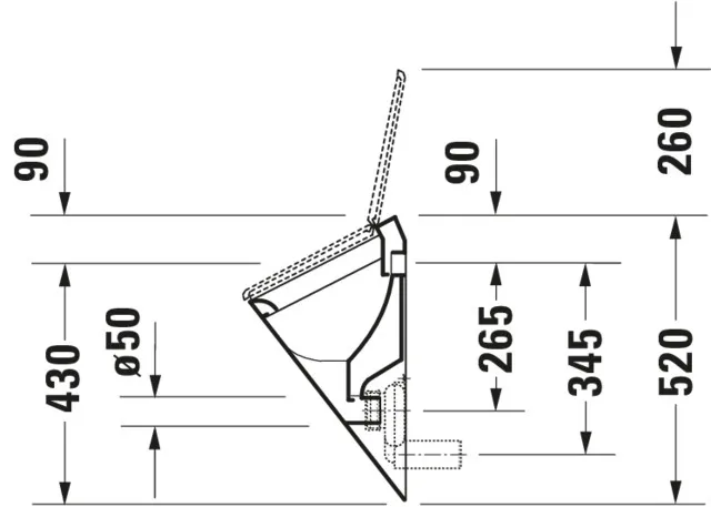 Urinal Starck 1, Zu- und Ablauf verdeckt absaugend, für Deckel, ohne Fliege, weiß