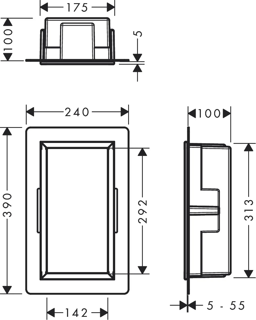 Hansgrohe XtraStoris Original Wandnische mit Rahmen 300x150x100 mm, mattschwarz, Edelstahl V2A, pulverbeschichtet