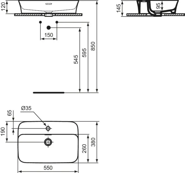 Waschbecken „Ipalyss“ 55 × 38 × 14,5 cm, Hahnlochposition mittig in Schwarz Matt Waschbecken „Ipalyss“ 55 × 38 × 14,5 cm, Hahnlochposition mittig in Schwarz Matt