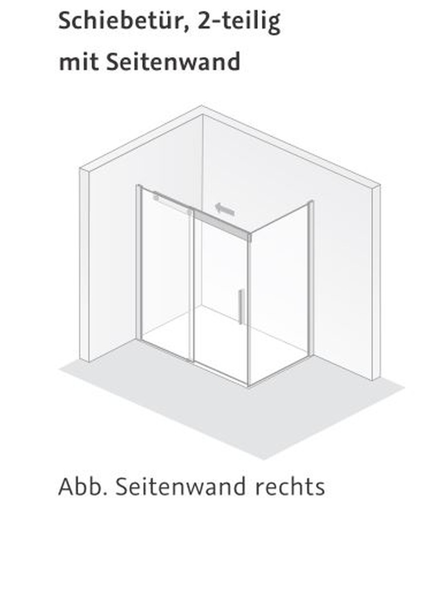 HSK Duschabtrennung Schiebetür 2-teilig mit Seitenwand „K2P“ in Glas Klar hell, H: 2000 mm