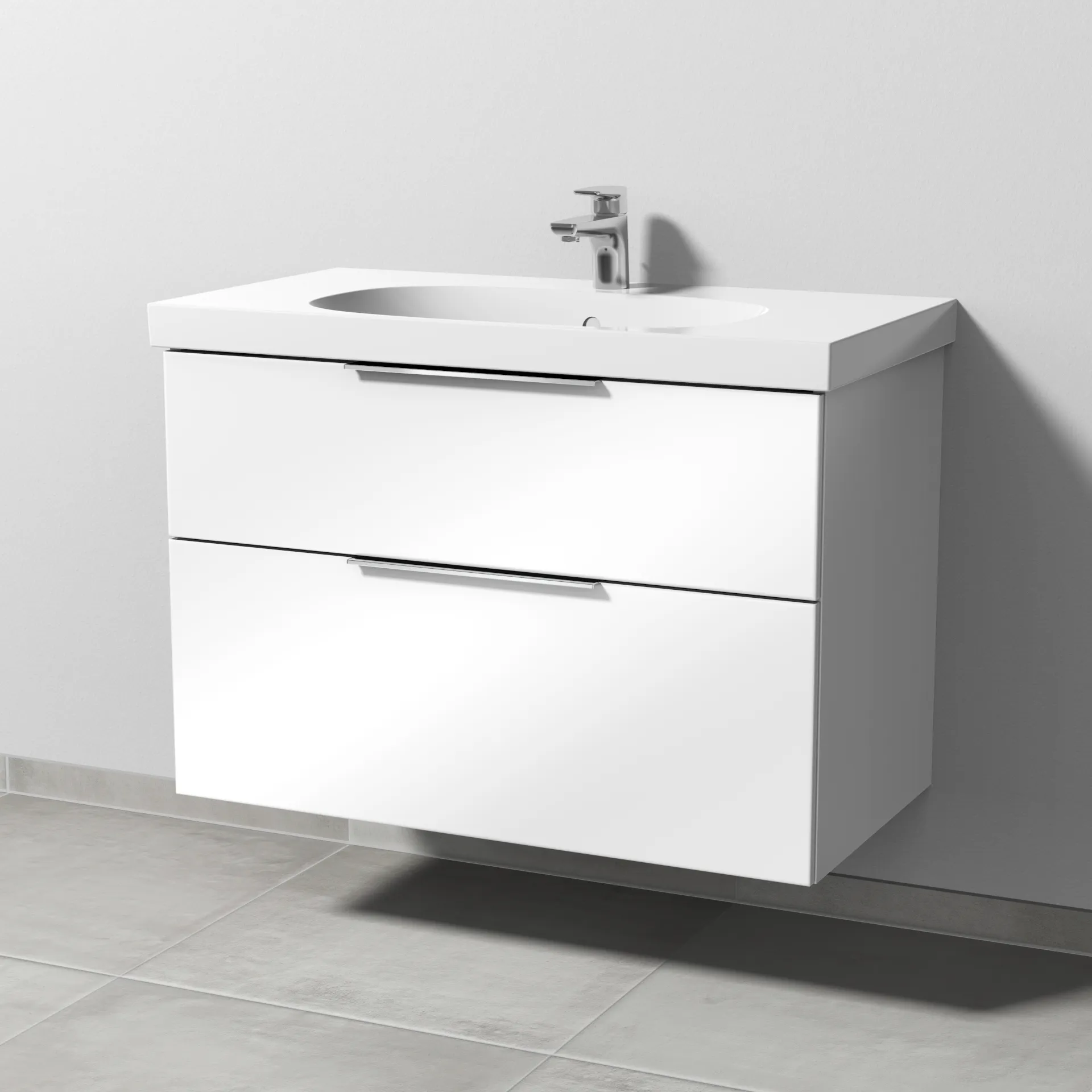 Sanipa Waschtischunterschrank „3way“ passend zu Keramik-Waschtische Acanto von Geberit 870 × 586 × 467 mm in Weiß (glanz), mit Hahnlochbohrung, Becken