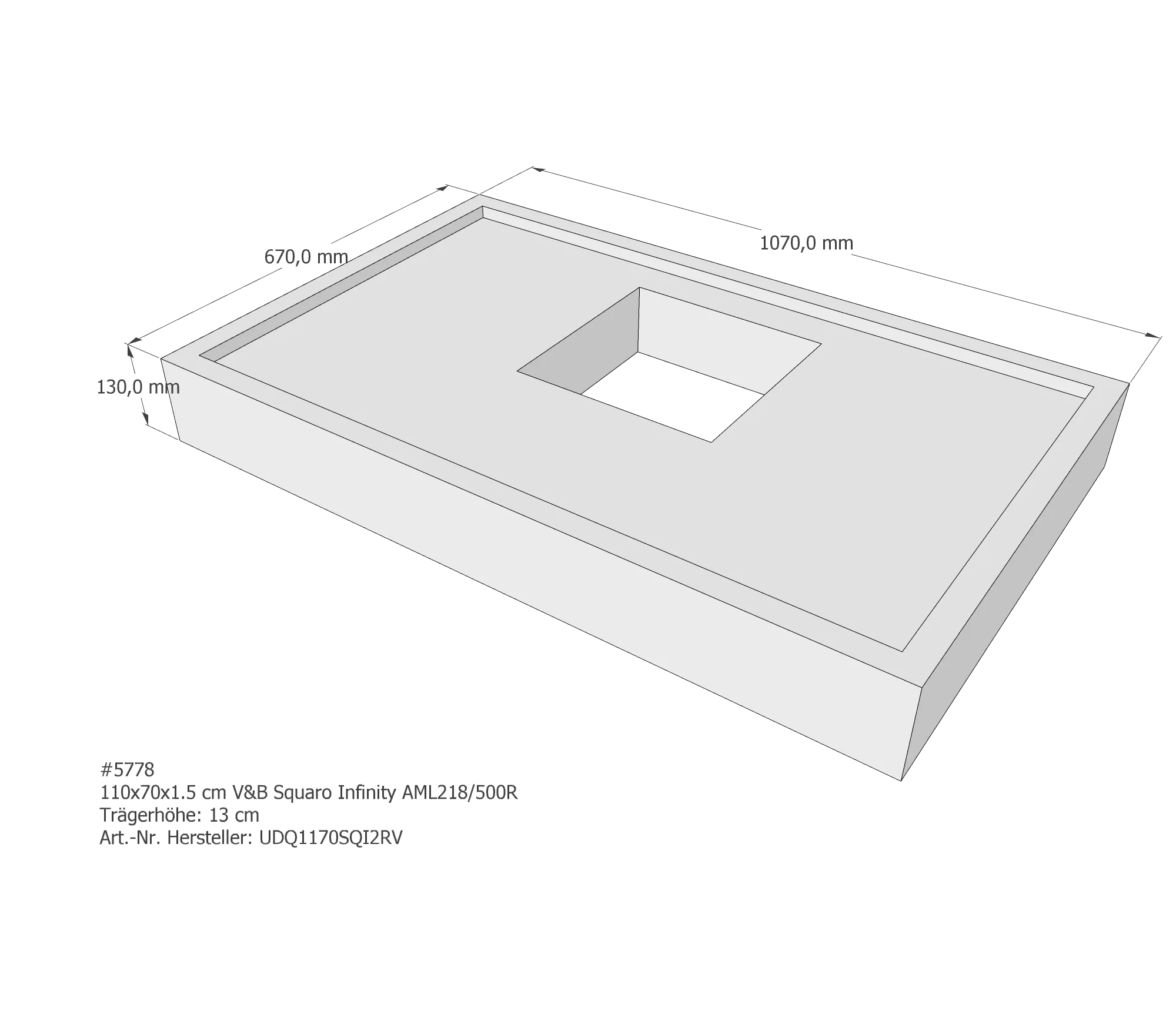 Duschwannenträger für Villeroy & Boch Squaro Infinity 110 × 70 × 1,5 cm Breite: 70 cm / Länge: 110 cm