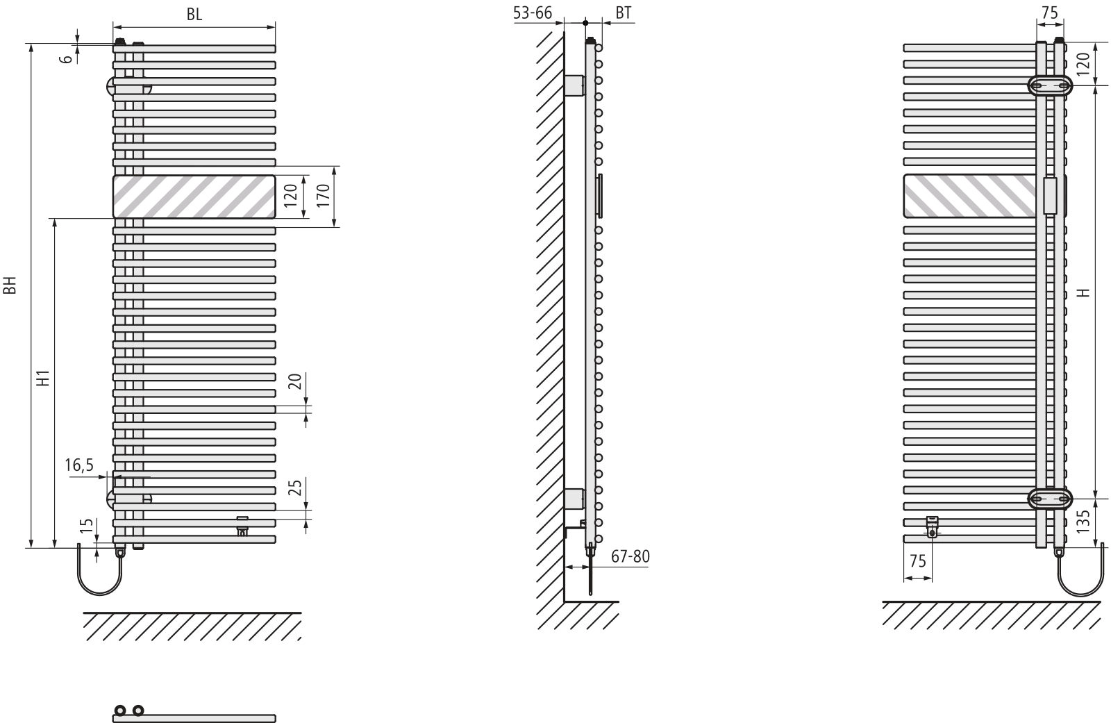 Kermi Design-Elektroheizkörper „Credo® Half® round -E“ 45 × 100 cm