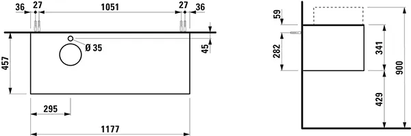 Laufen Waschtischunterbau „SONAR“ 1177 × 341 × 457 mm Weiß matt, ohne Hahnlochbohrung, links