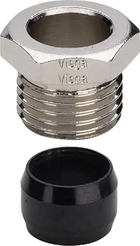 Viega „Sanfix“ Anschlussverschraubung für Kupferrohr, Stahlrohr vernickelt 15 mm × 1/2″ Viega „Sanfix“ Anschlussverschraubung für Kupferrohr, Stahlrohr vernickelt 15 mm × 1/2″