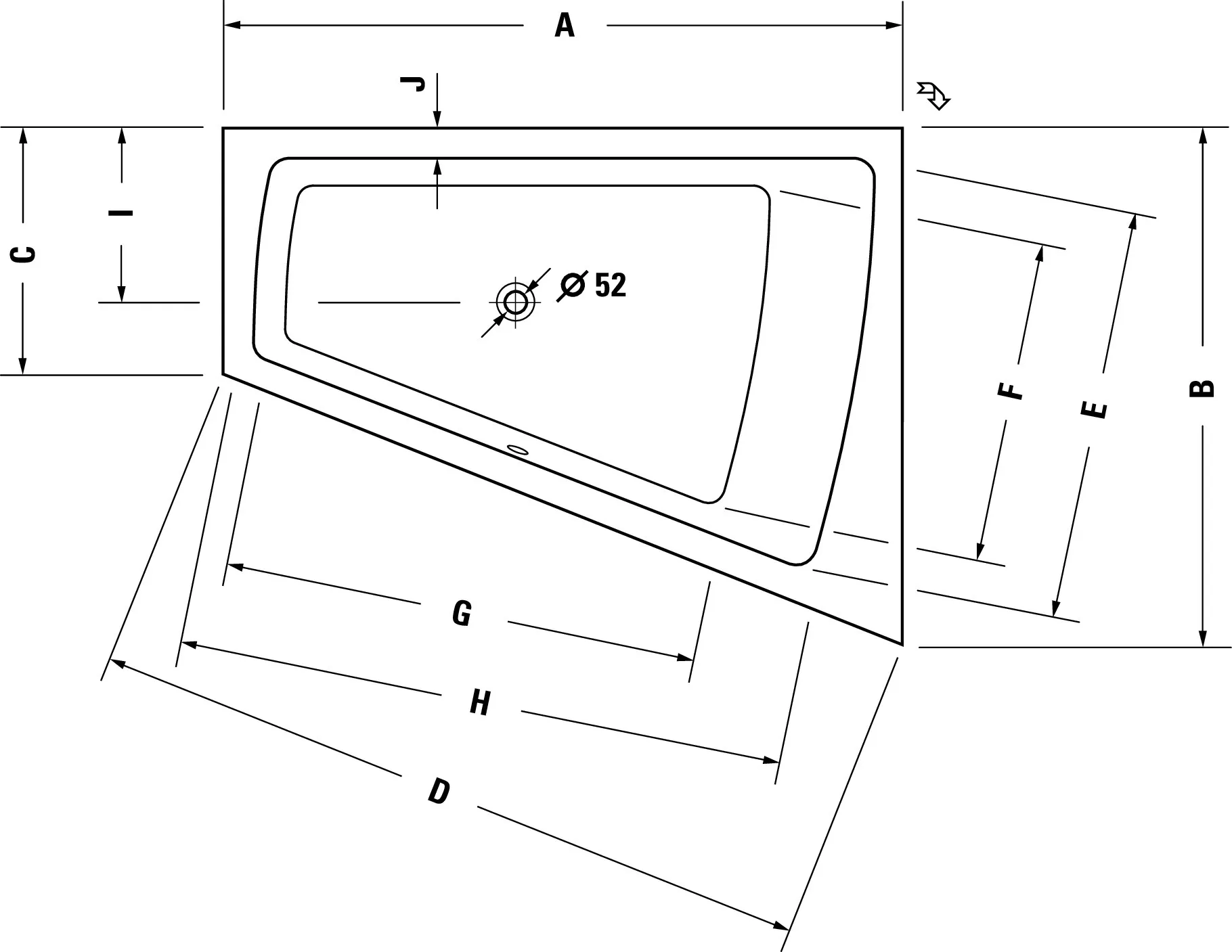 Duravit Badewanne „Paiova“ sonderform 170 × 130 cm, rechts