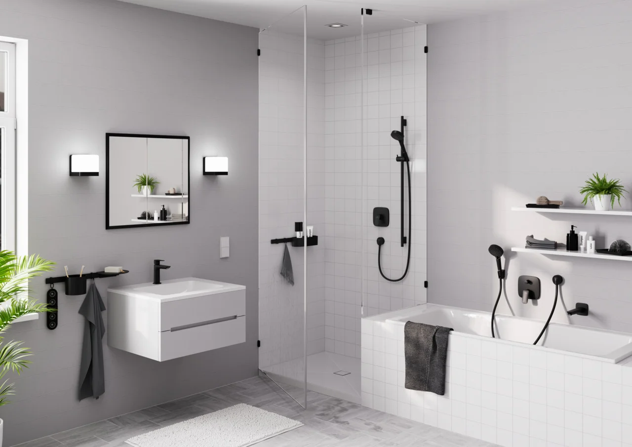 Hansgrohe Logis Einhebel-Brausemischer Unterputz mattschwarz, max. Durchfluss 29,3 l/min bei 3 bar, einstellbare Temperaturbegrenzung, Geräuschgruppe I, Durchflussklasse B, Betriebsdruck 1-10 bar