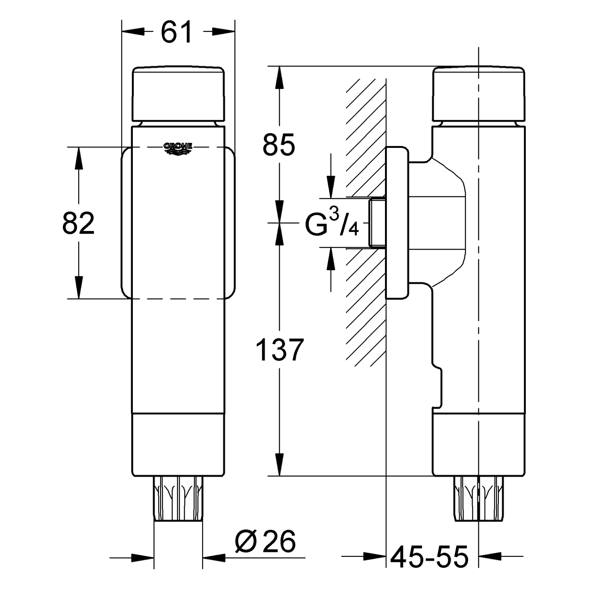 WC-Druckspüler Rondo A.S. 37349, DN 20, integrierte Vorabsperrung, für Flach- und Tiefspül-WC, chrom