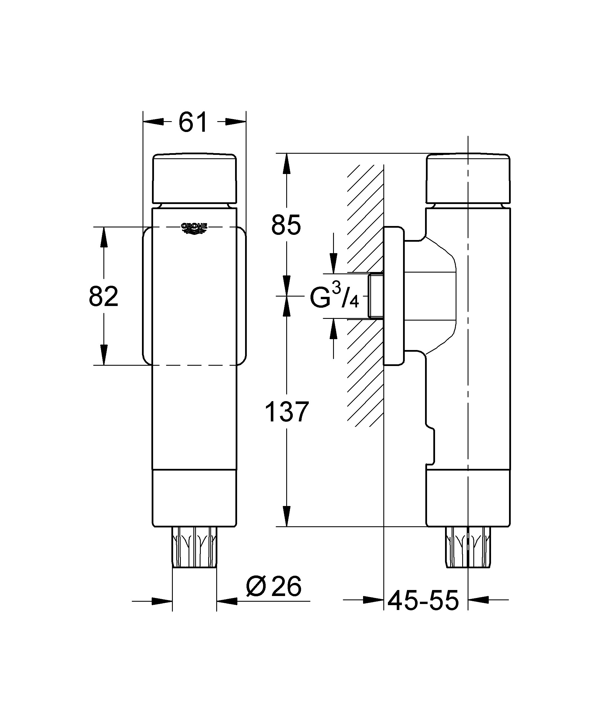 WC-Druckspüler Rondo A.S. 37349, DN 20, integrierte Vorabsperrung, für Flach- und Tiefspül-WC, chrom