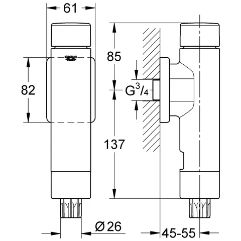 Grohe Rondo A.S. WC-Druckspüler DN20 chrom Grohe Rondo A.S. WC-Druckspüler DN20 chrom
