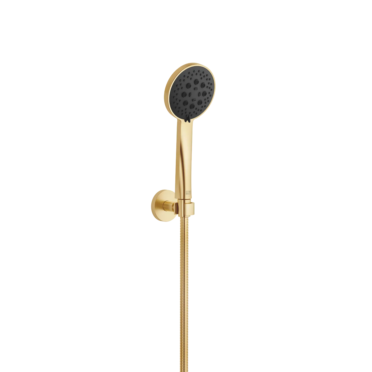 Dornbracht META Schlauchbrausegarnitur, Gold gebürstet PVD, FlowReduce, Brausekopf Ø 100 mm, Dreifach/fünffach verstellbar, Antikalk-System, Metallschlauch 1250 mm mit Verdrehschutz
