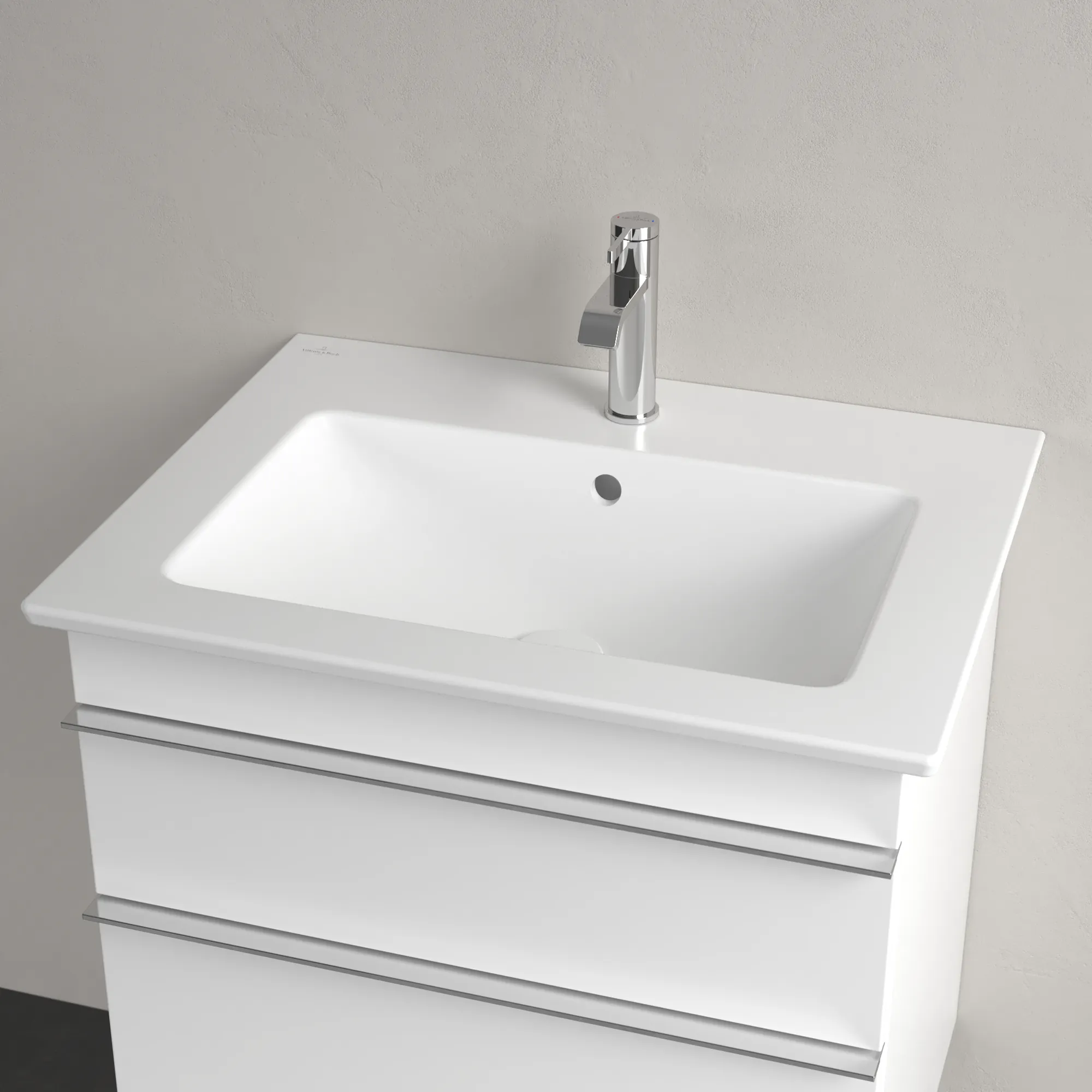 Villeroy & Boch Wandwaschtisch „Venticello“ 655 × 500 × 170 mm, für Becken mittig, mit Hahnlochbohrung, Hahnlochposition mittig in Stone White