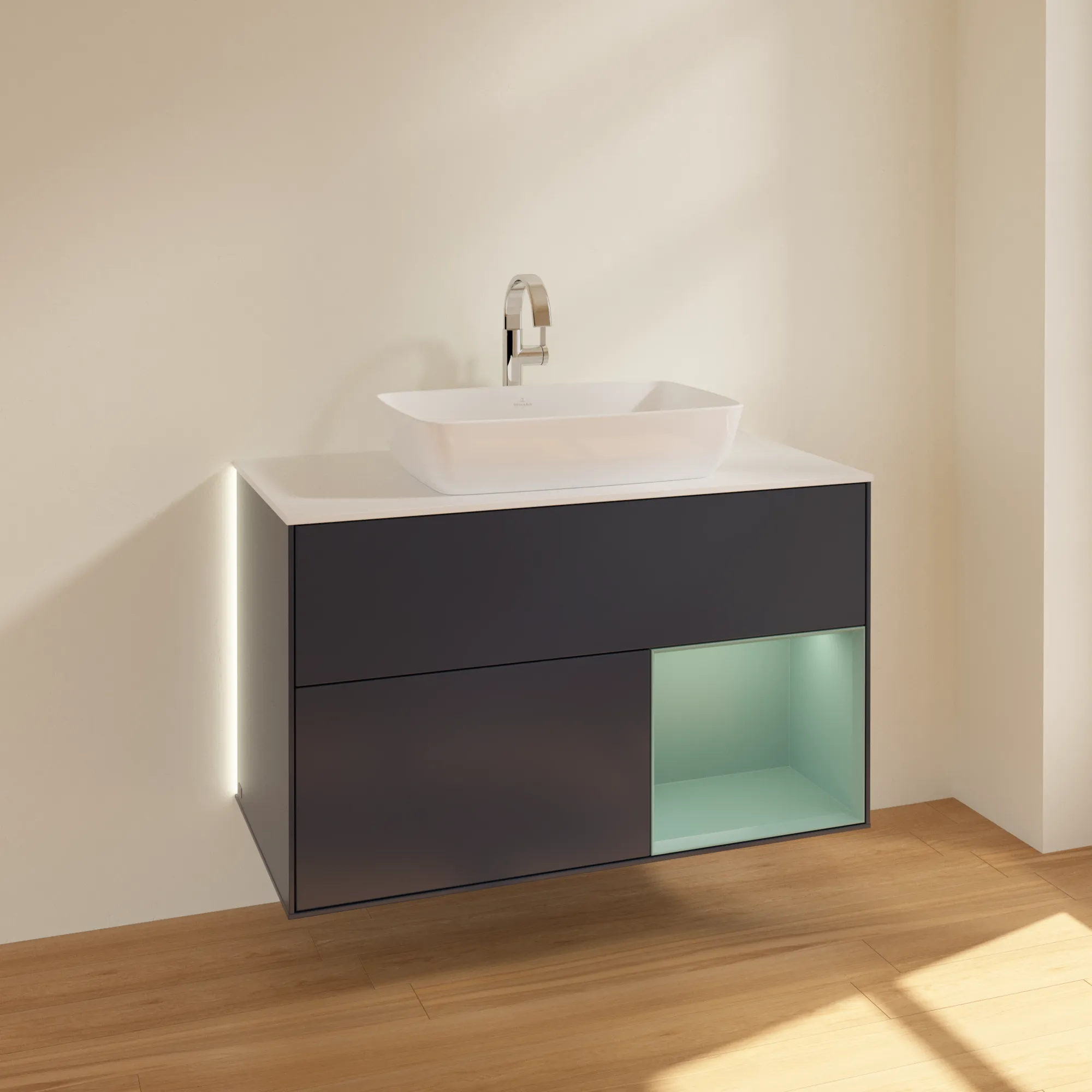 Villeroy & Boch Waschtischunterschrank „Finion“ für Schrankwaschtisch 1000 × 603 × 501 mm Midnight Blue Matt Lacquer, für Becken mittig, mit Hahnlochbohrung Villeroy & Boch Waschtischunterschrank „Finion“ für Schrankwaschtisch 1000 × 603 × 501 mm Midnight Blue Matt Lacquer, für Becken mittig, mit Hahnlochbohrung