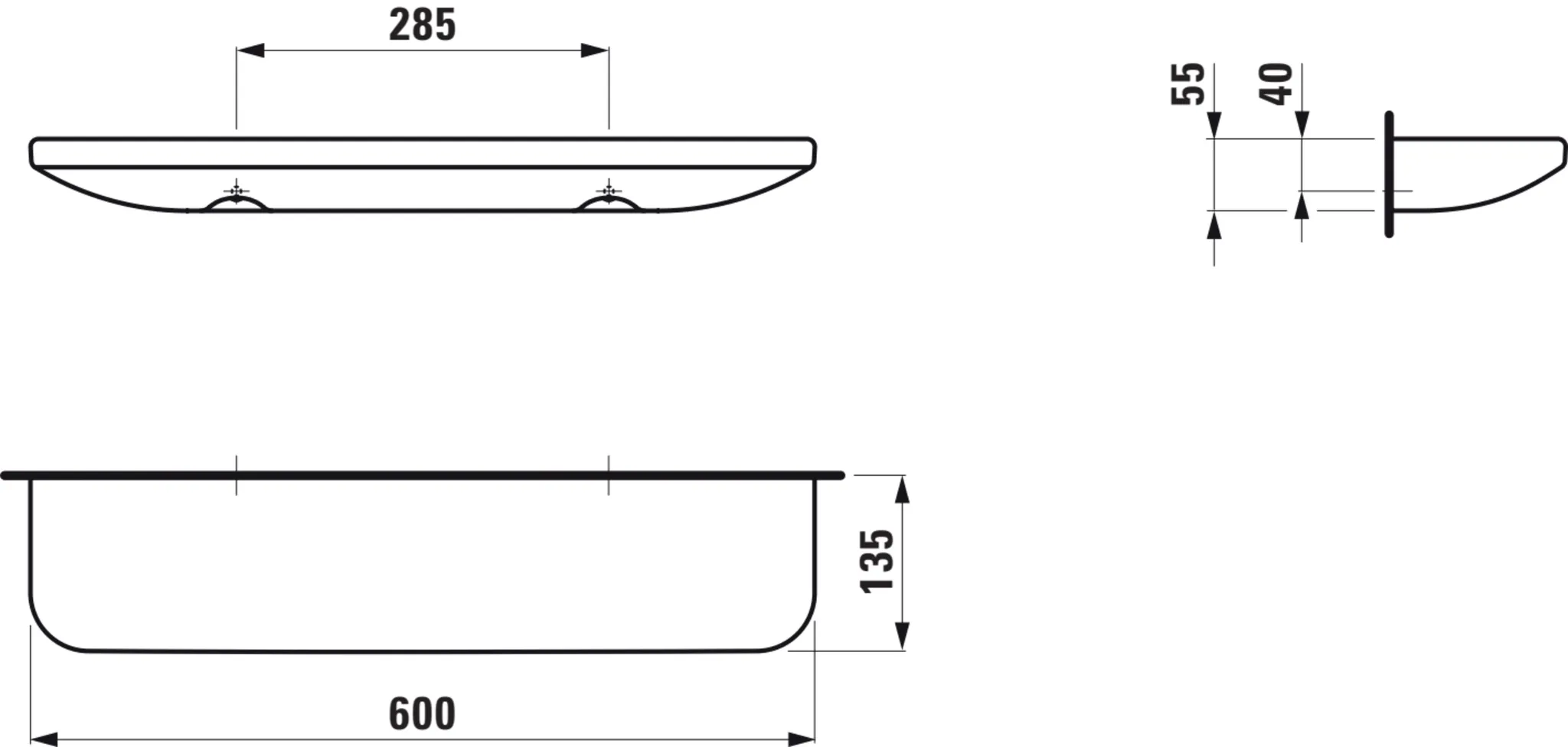 keramische Ablage LUA 135x600x55 weiß keramische Ablage LUA 135x600x55 weiß
