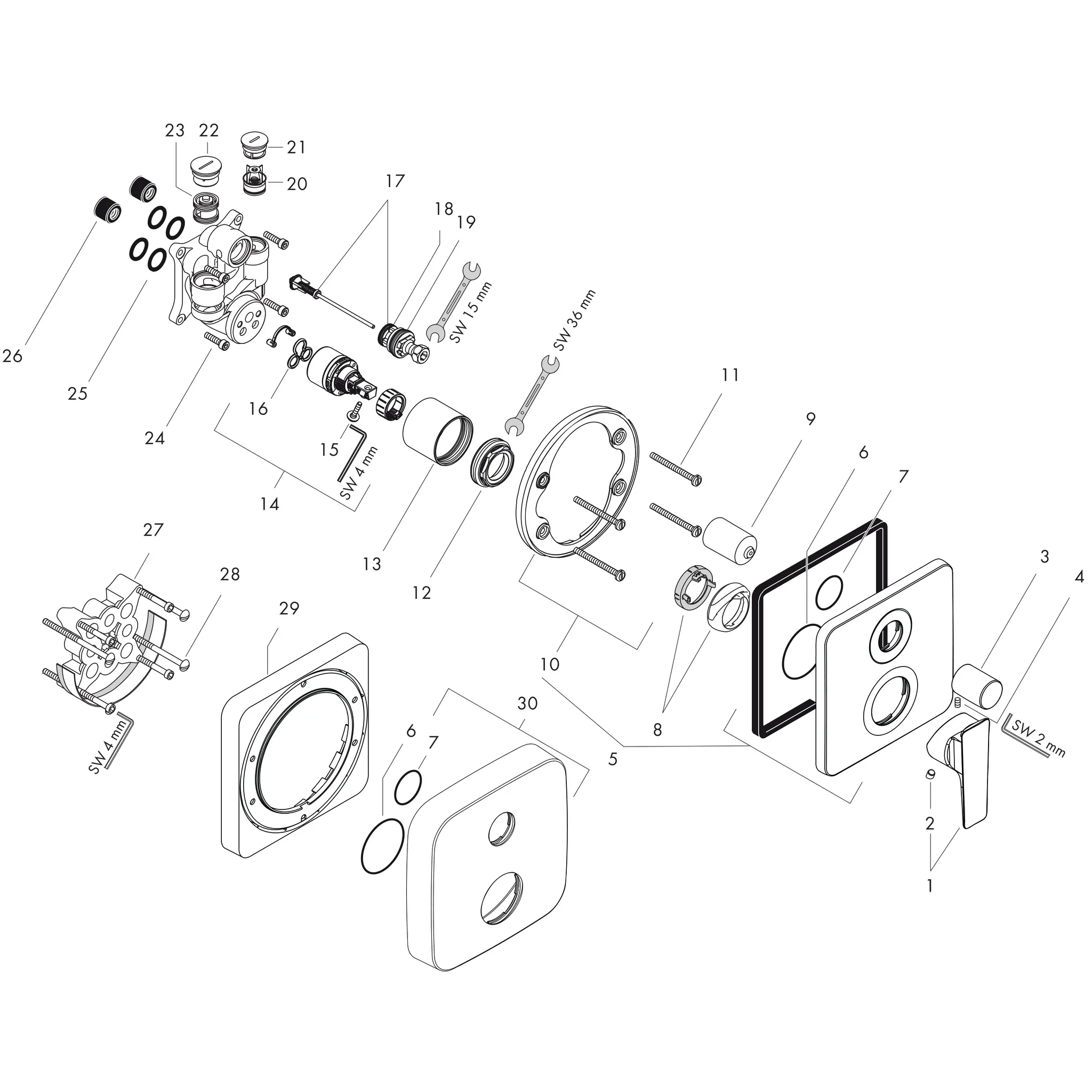 Wannenmischer UP Axor Citterio E Fertigset m.Sicherungskombination chrom Wannenmischer UP Axor Citterio E Fertigset m.Sicherungskombination chrom