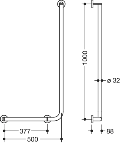 Winkelgriff des Systems 900, Edelstahl, PVD, waagerechte Länge 500 mm, senkrechte Länge 1000 mm, D: 32 mm, Ausführung links, in Farbe CK (messing glänzend) Winkelgriff des Systems 900, Edelstahl, PVD, waagerechte Länge 500 mm, senkrechte Länge 1000 mm, D: 32 mm, Ausführung links, in Farbe CK (messing glänzend)