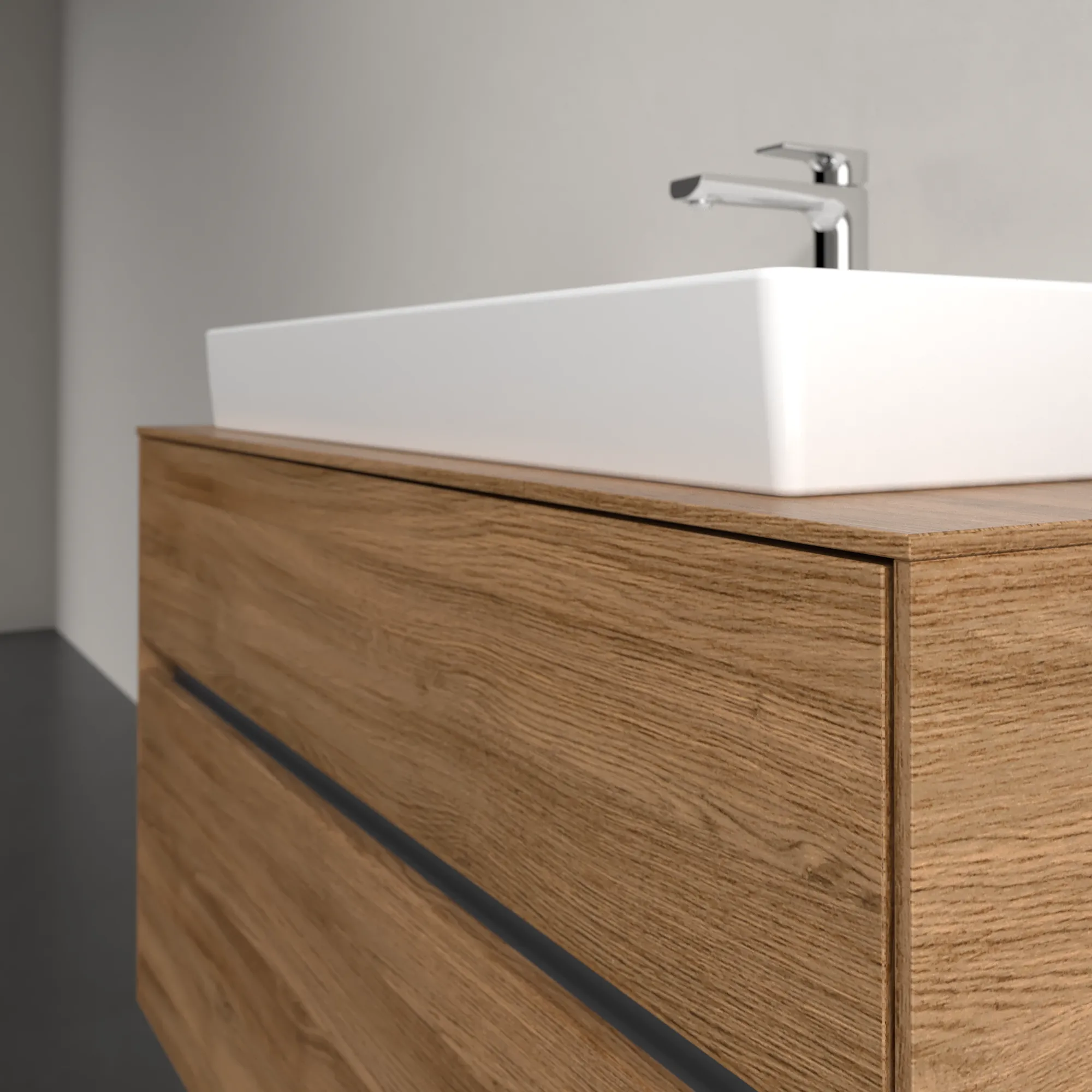 Villeroy & Boch Collaro Waschbeckenunterschrank, eckig, Kansas Oak, 1000x548x500 mm, mit Beleuchtung und SoftClosing