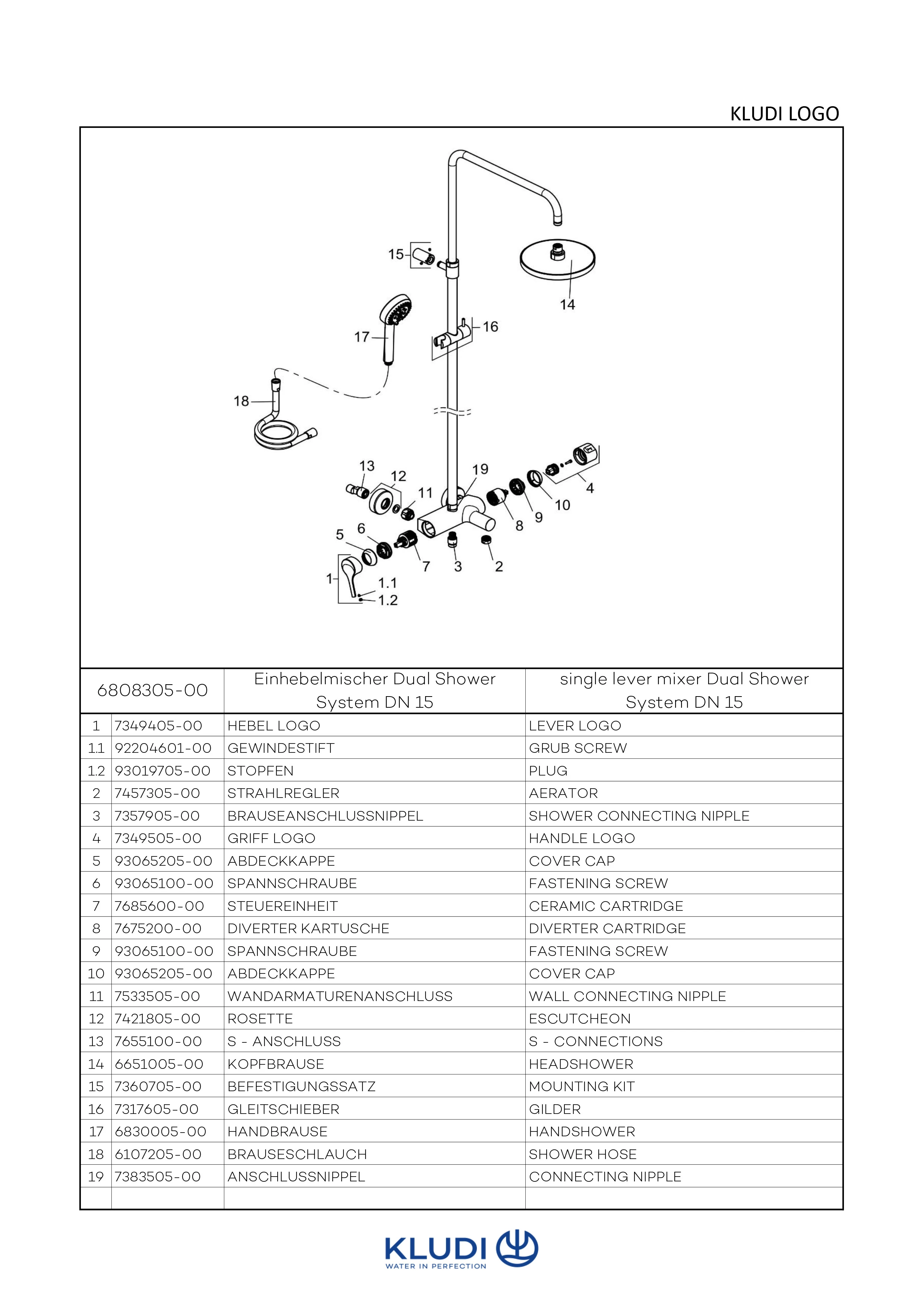 LOGO EHM Dual Shower System mit Wanneneinlauf chrom