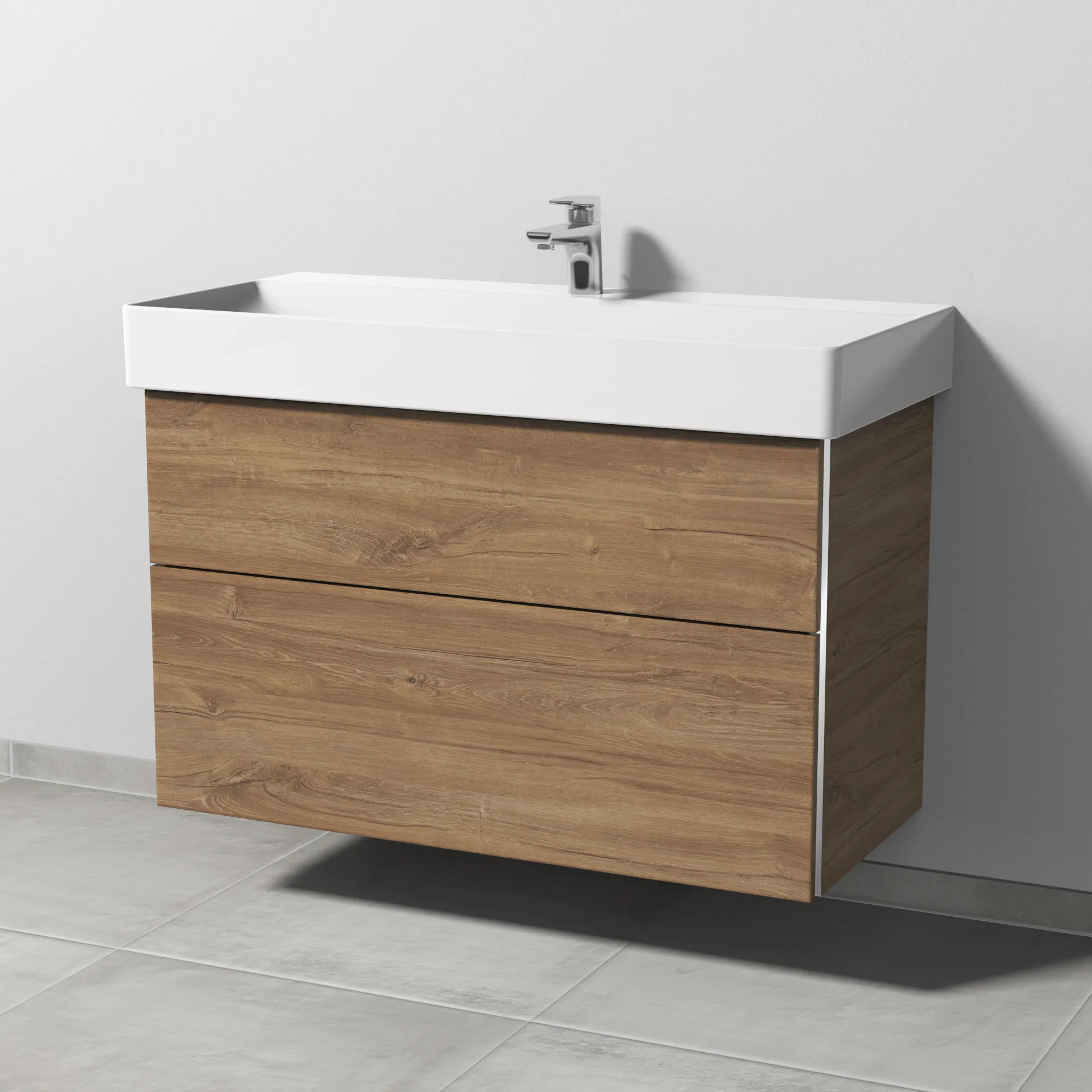 Sanipa Waschtischunterschrank „3way“ passend zu Keramik-Waschtische Dura Square von Duravit 950 × 588 × 447 mm in Eiche Kansas