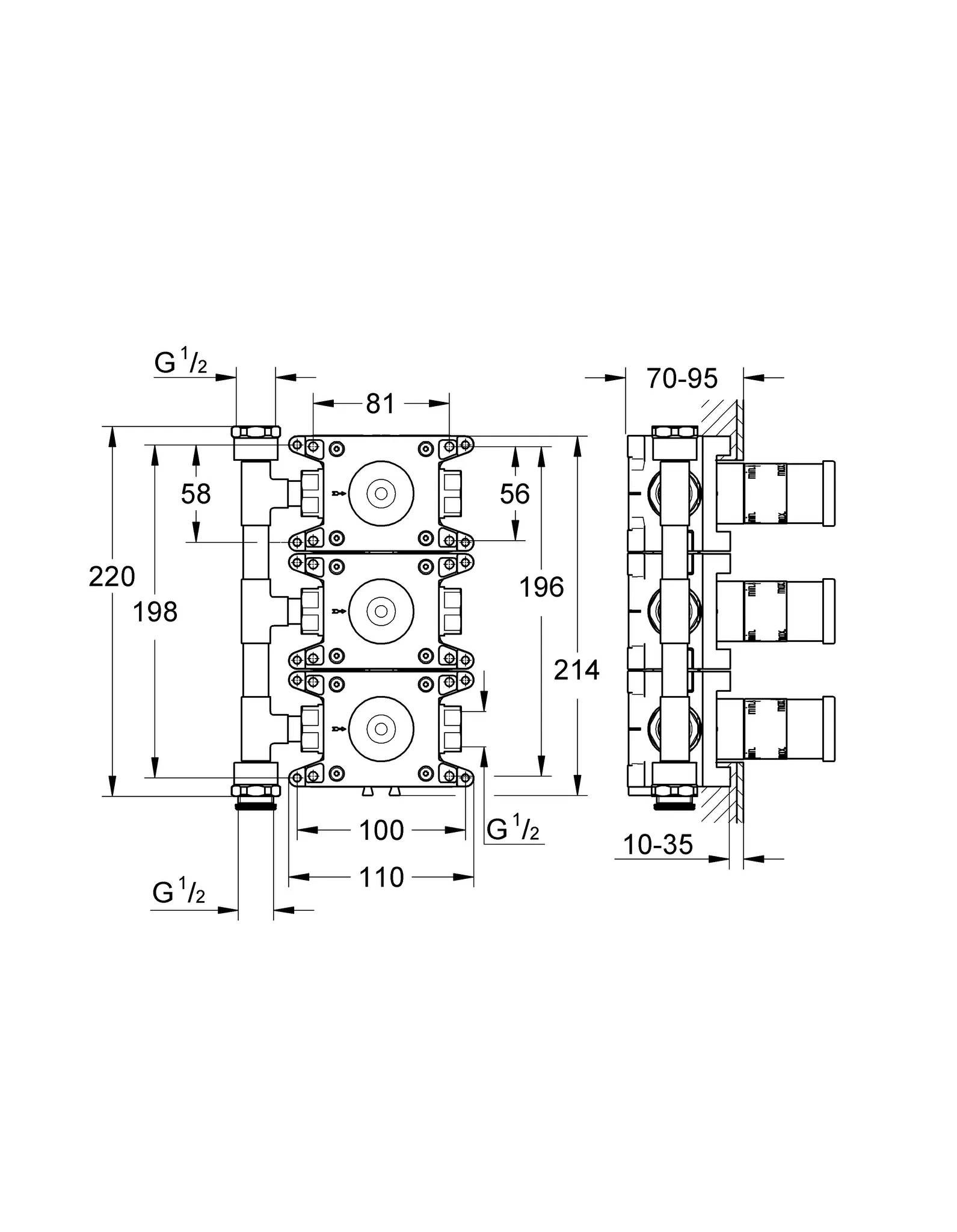 Grohe Rapido C Einbaubox für Unterputzventil 35031, 3-fach, Fertigmontage Set Grohe Rapido C Einbaubox für Unterputzventil 35031, 3-fach, Fertigmontage Set