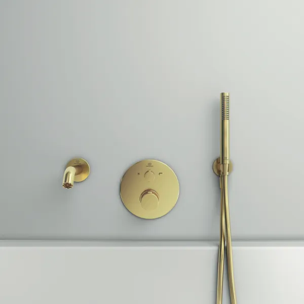 Wandhalter Idealrain Atelier, mit runder Rosette, für Handbrause und Brauseschlauch G1/2, Brushed Gold