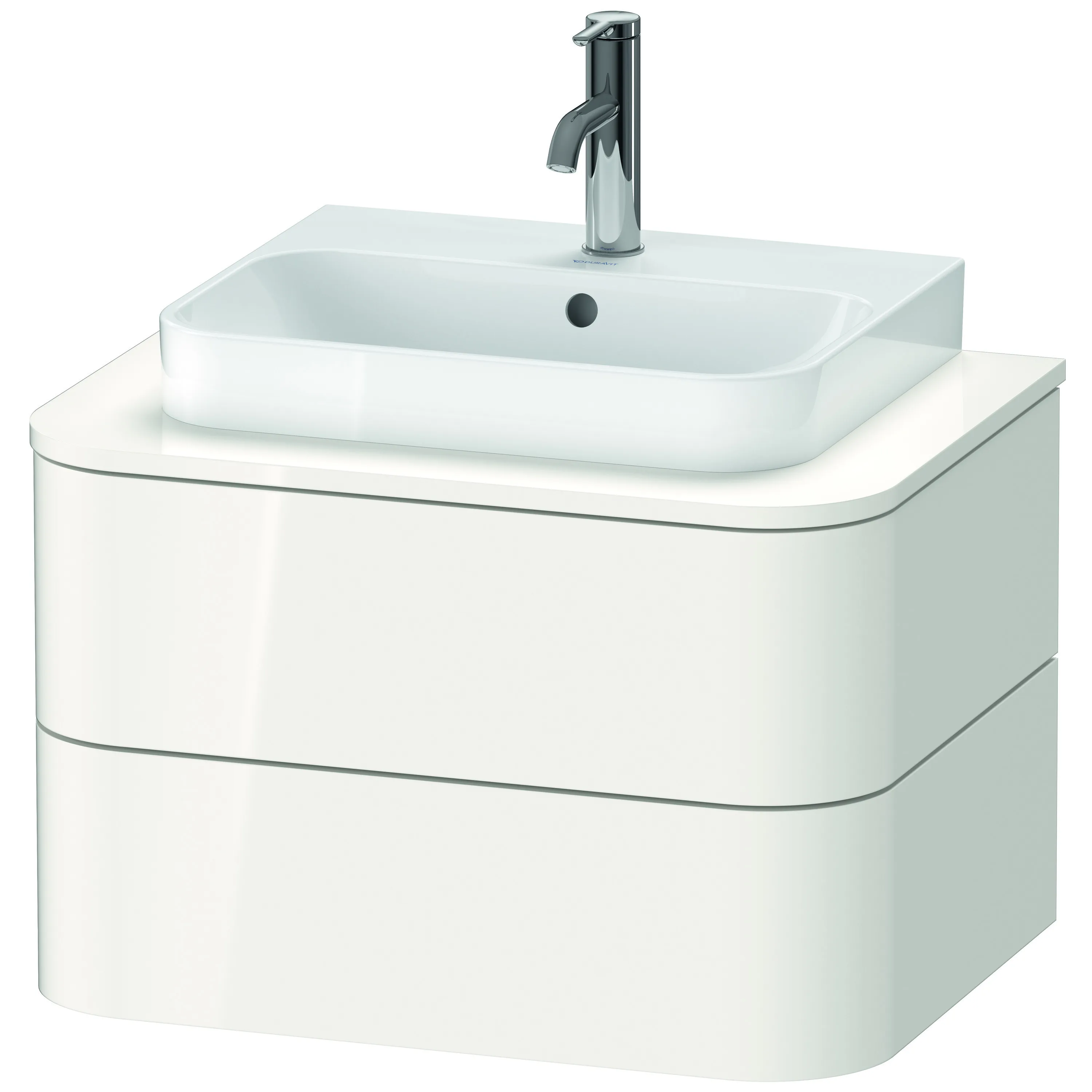 Duravit Waschtischunterschrank wandhängend „Happy D.2 Plus“ 65 × 40,8 × 48 cm Weiß Hochglanz Becken: mittig / Beleuchtung: ohne / Front- & Korpusfarbe: Weiß Hochglanz / Größe: 65 × 48 × 40,8 cm / Oberfläche: Dekor / Schubladen: 2