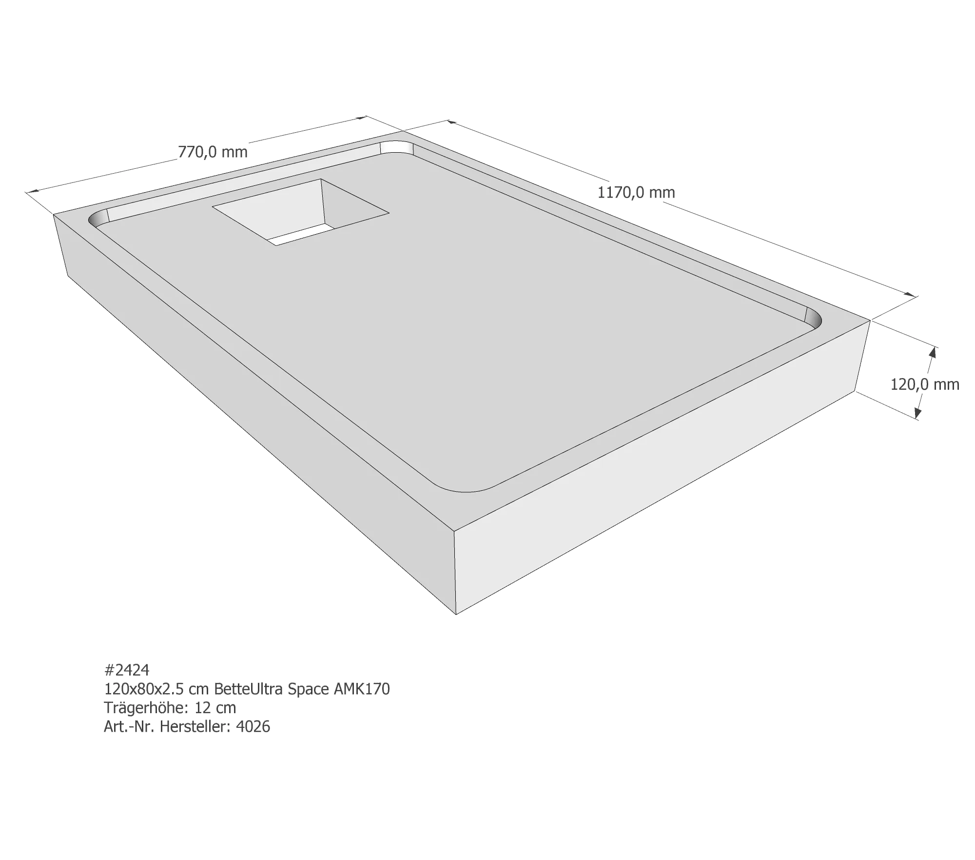 Duschwannenträger passend für Bette 120 × 80 × 2,5 cm Duschwannenträger passend für Bette 120 × 80 × 2,5 cm