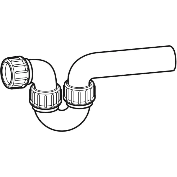 Rohrbogengeruchsverschluss für Ausgussbecken, mit Quetschverschraubung, Einlauf horizontal und Abgang horizontal: d=50mm, d1=56mm