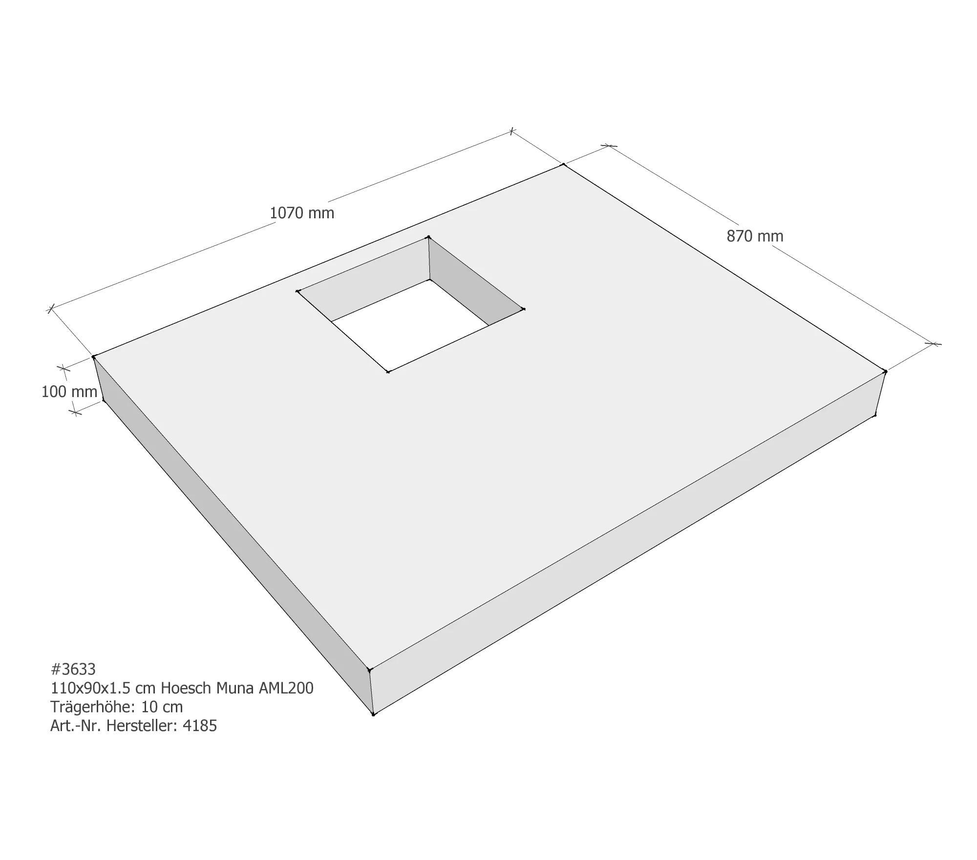 Duschwannenträger für Hoesch Muna 110 × 90 × 1,5 cm Breite: 90 cm / Länge: 110 cm